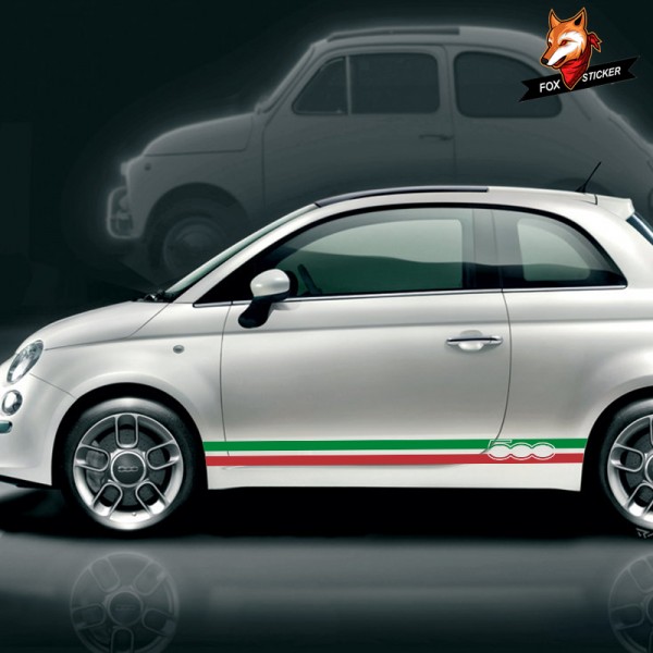 Italian Flag Vinyl PVC Side Skirt Stripes Stickers Decal Car Sticker and Decal Car Accessaries for Fiat 500 Abarth 2 PCS